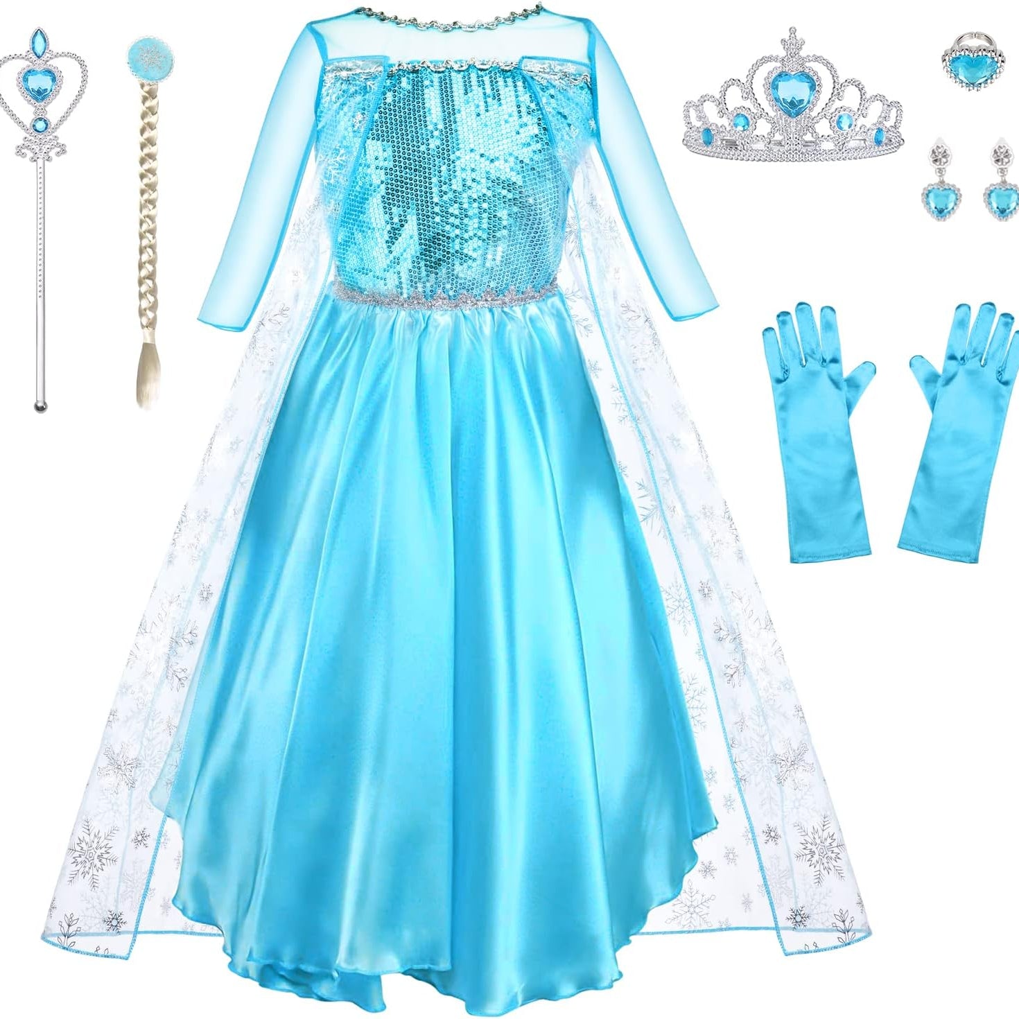 URAQT Enchanted Blue Princess Dress Costume with Magic Wand